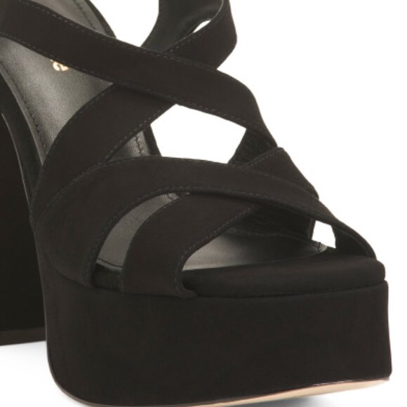 NEW LARROUDE Made In Brazil Suede Bee Heeled Slingback Sandals black 252 - Picture 3 of 7